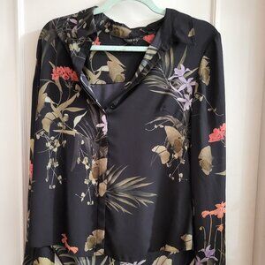 Ted Baker London Ouiida Highland Floral Print Button Down Blouse Black